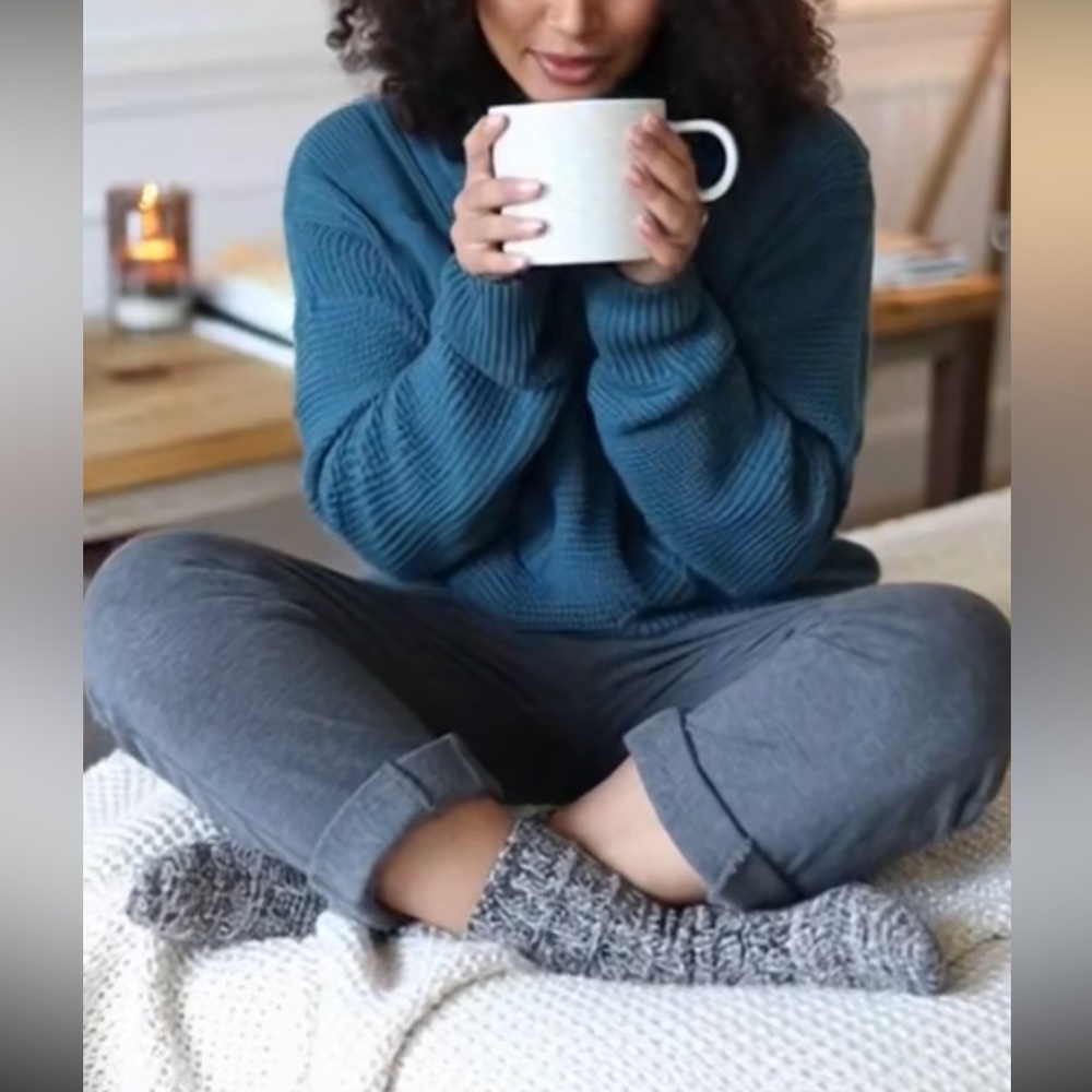Pink Rose Deep Teal V-Neck Sweater